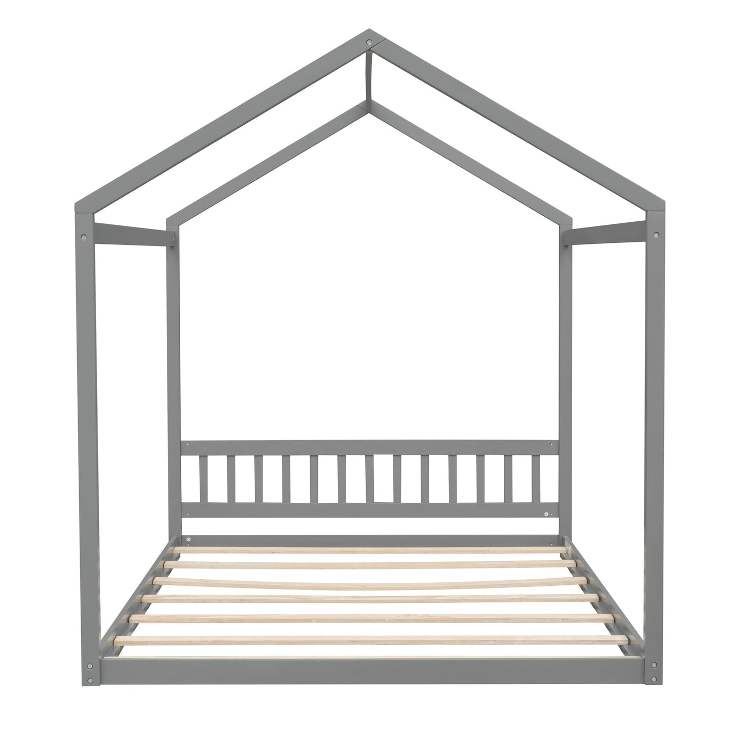 Queen Size Wooden House Bed with Headboard Gray - Korvel