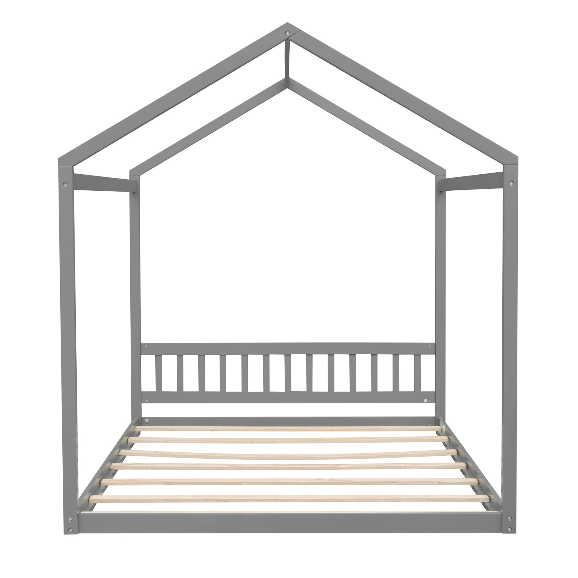 Queen Size Wooden House Bed with Headboard Gray - Korvel