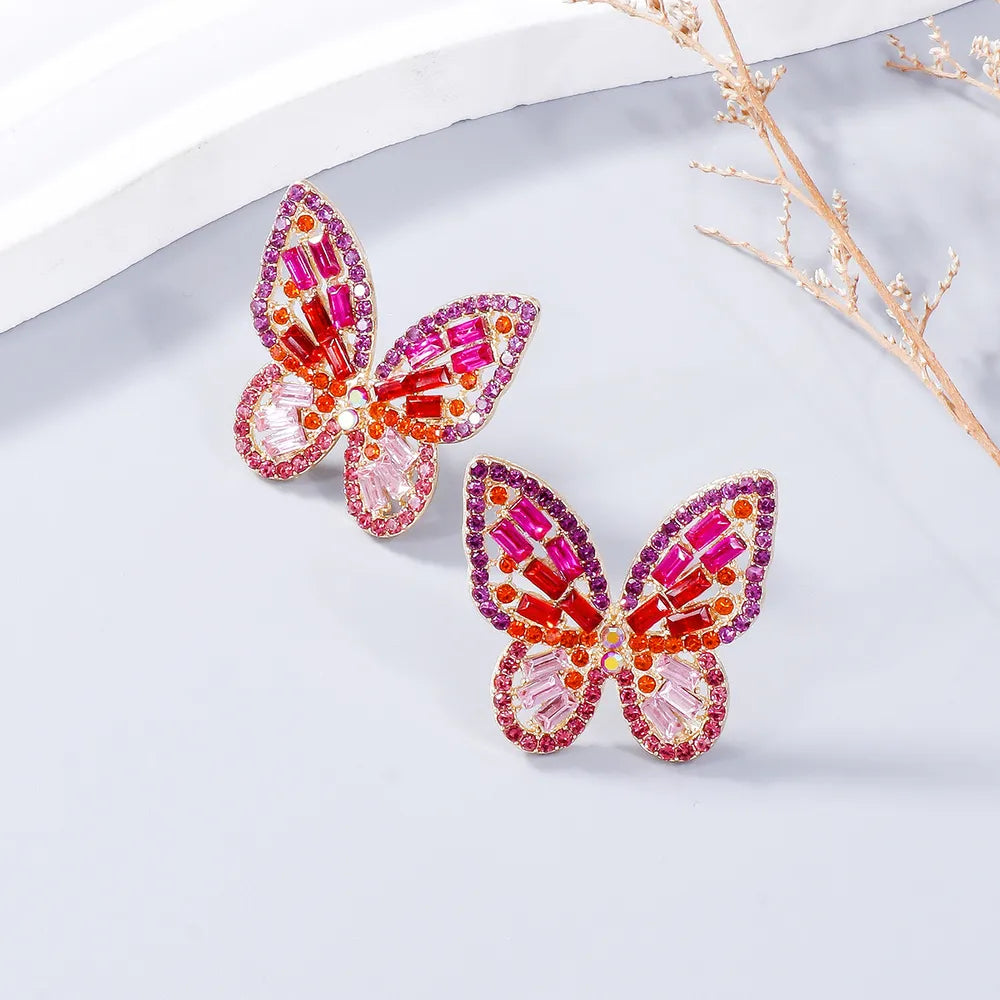 Alloy Inlaid Rhinestone Butterfly Earrings - Korvel
