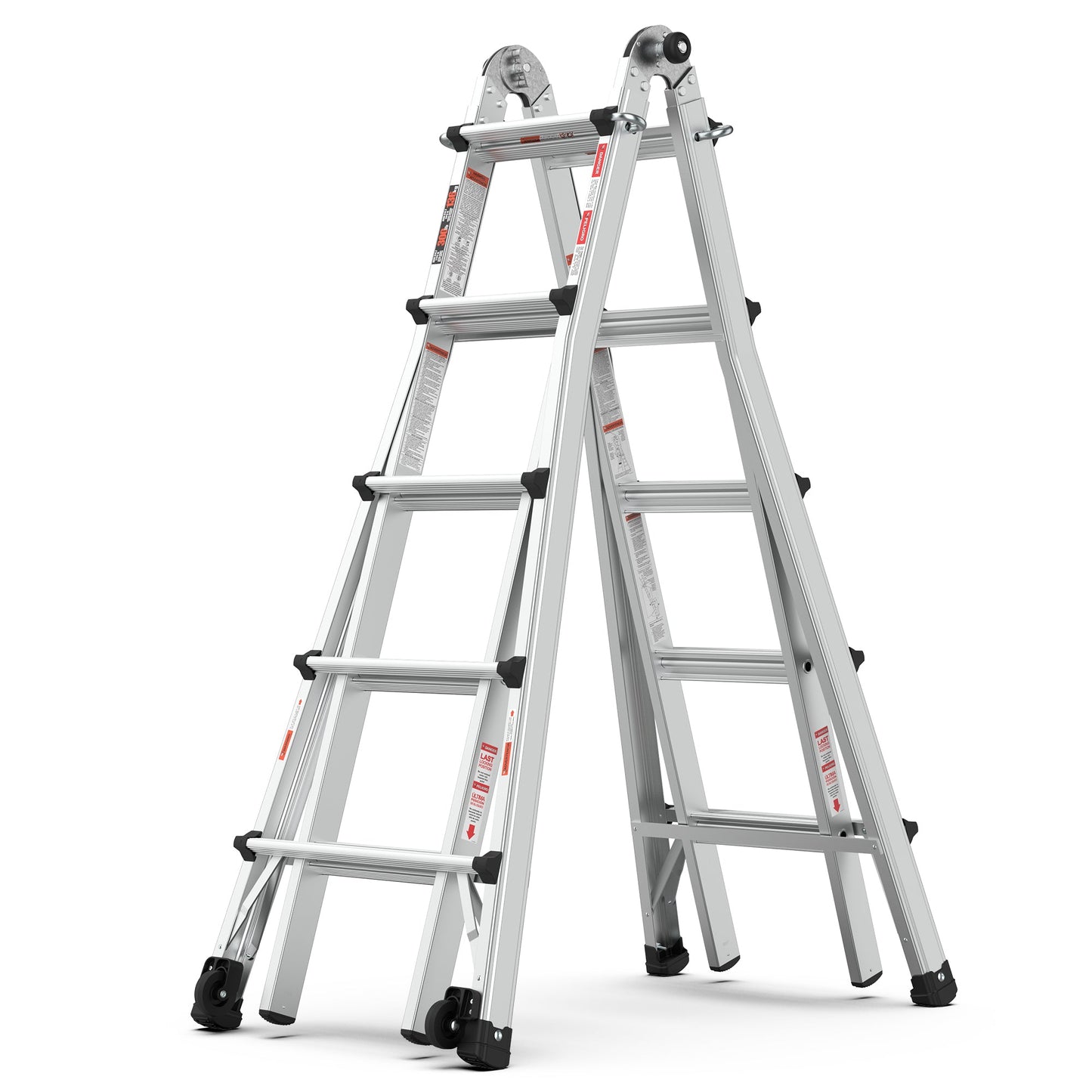 Aluminum Multi-Position Ladder with Wheels - 22 FT, 300 lbs Capacity