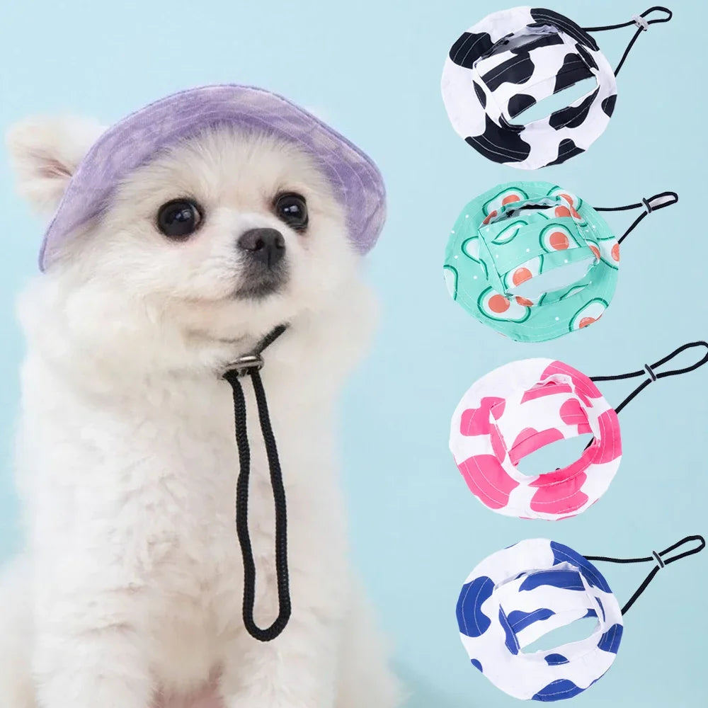 Fashion Dog Hat Adjustable Pet Bucket Hats with Ear Holes Summer Outdoor Round Brim Sun Hat for Samll Dogs Cats Pet Supplies - Korvel