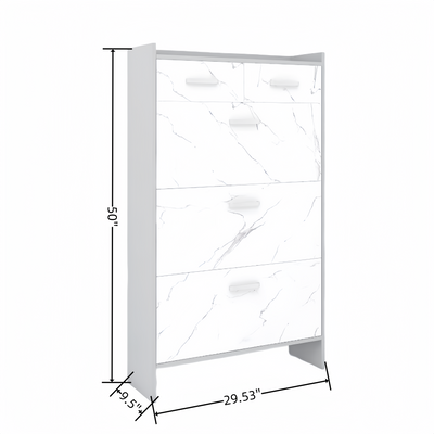 High Glossy Marble Color Shoe Rack with 3 Doors and 2 Drawers