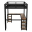 Full metal loft bed with desk and shelf, loft bed with ladder and guardrail, bedroom loft bed frame, black - Korvel