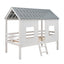 Twin Size Low Loft House Bed with Roof and Two Front Windows White - Korvel
