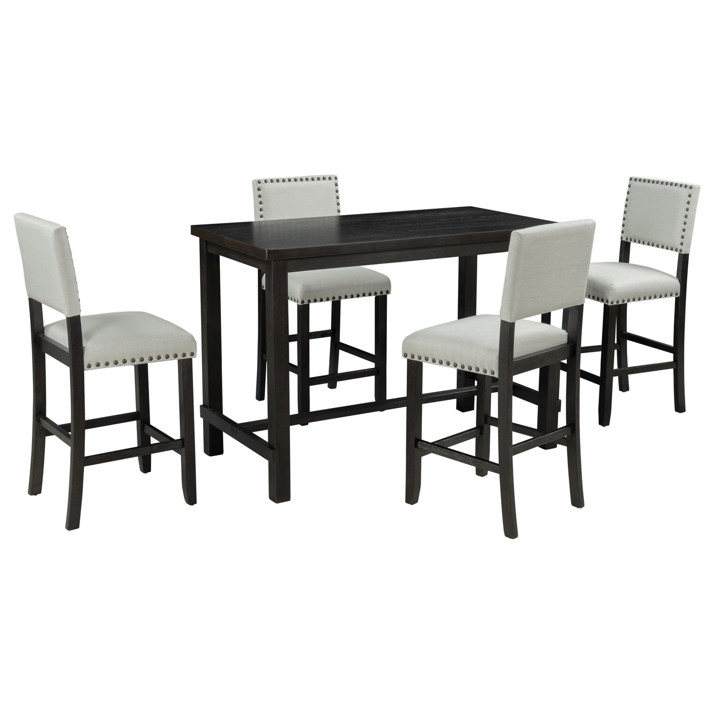 Conjunto de Comedor de Altura de Mostrador TREXM de 5 Piezas en Espresso y Beige