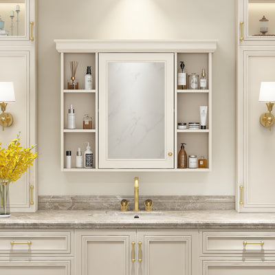 35'' x 28'' Blue Wall Mounted Bathroom Storage Cabinet with Mirror Door, Modern Bathroom Wall Cabinet with Mirror - Korvel