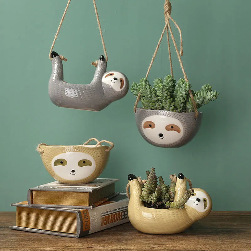 1Pcs Ceramic Hanging Plant Pots Scindapsus Chlorophytum Hanging Flower Basket Flower Pot Cartoons Animal Vase Garden Decoration - Korvel