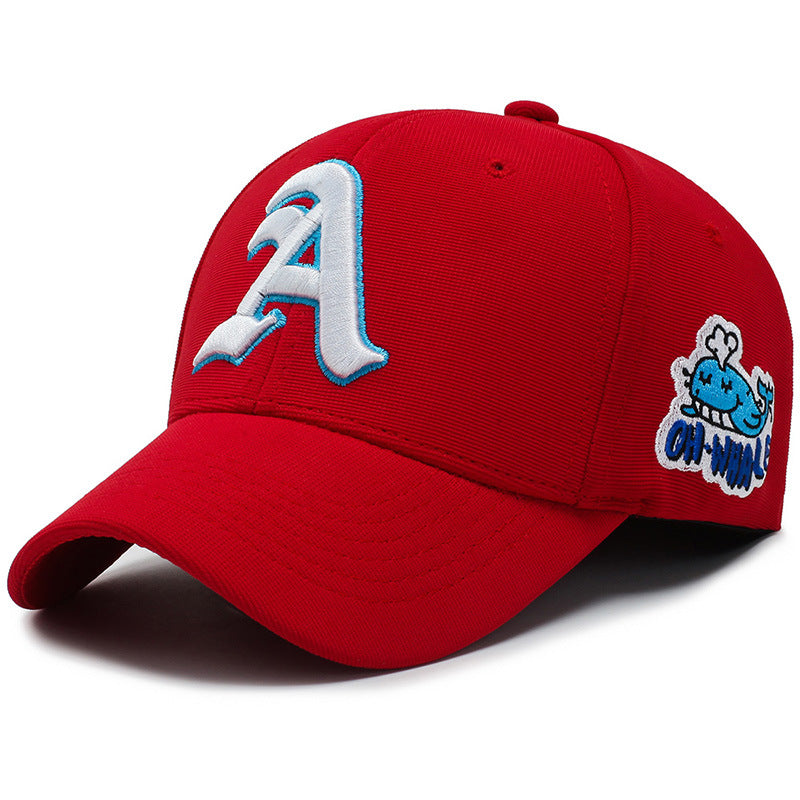 Fashion Gothic Letter A Side Whale Embroidery Baseball Caps Spring and Autumn Outdoor Adjustable Casual Hats Sunscreen Hat - Korvel
