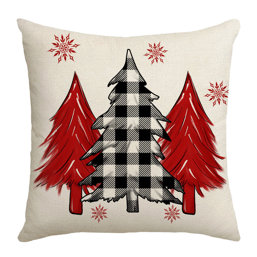 Grid Christmas linen pillowcase, Christmas tree snowflake home decoration pillowcase, sofa cushion pillowcase - Korvel