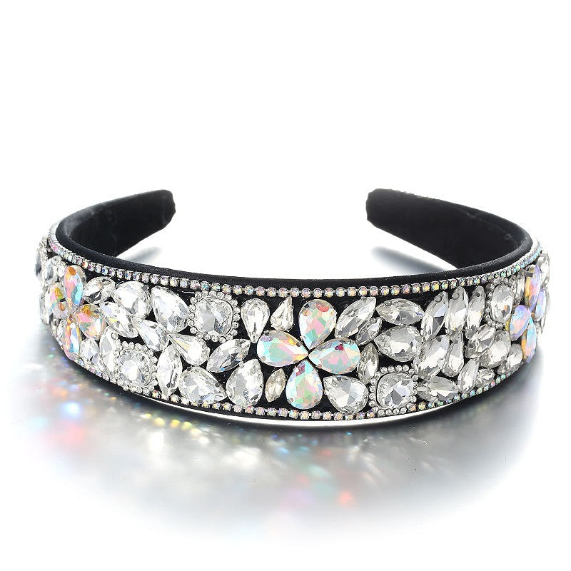 Baroque retro full set rhinestone sponge headband - Korvel
