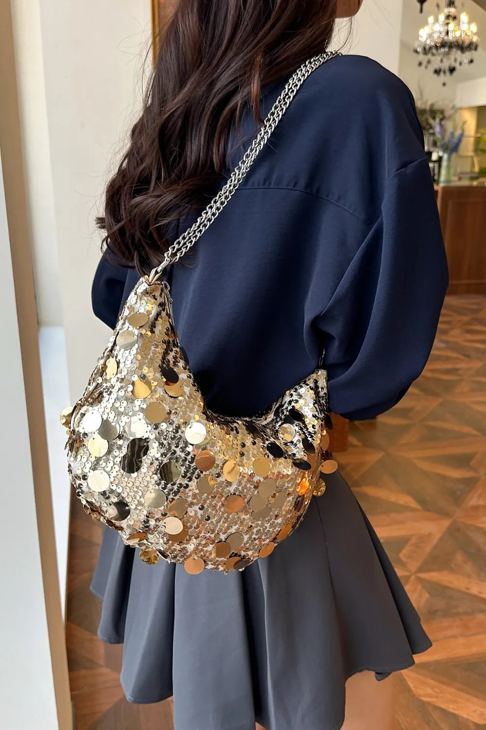 Sequin Chain Crossbody Bag - Korvel