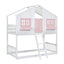 Twin over Twin House Bunk Bed with Roof , Window, Window Box, Door , with Safety Guardrails and Ladder, Pink/White - Korvel