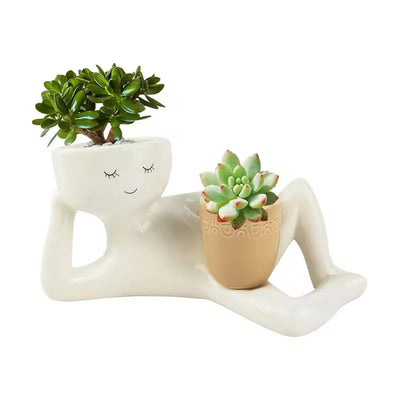 Funny Resin Succulent Pot: Relaxing - pose Figure with Pot Planter, Drainage Hole, Ideal for Succulents and Cacti - Korvel