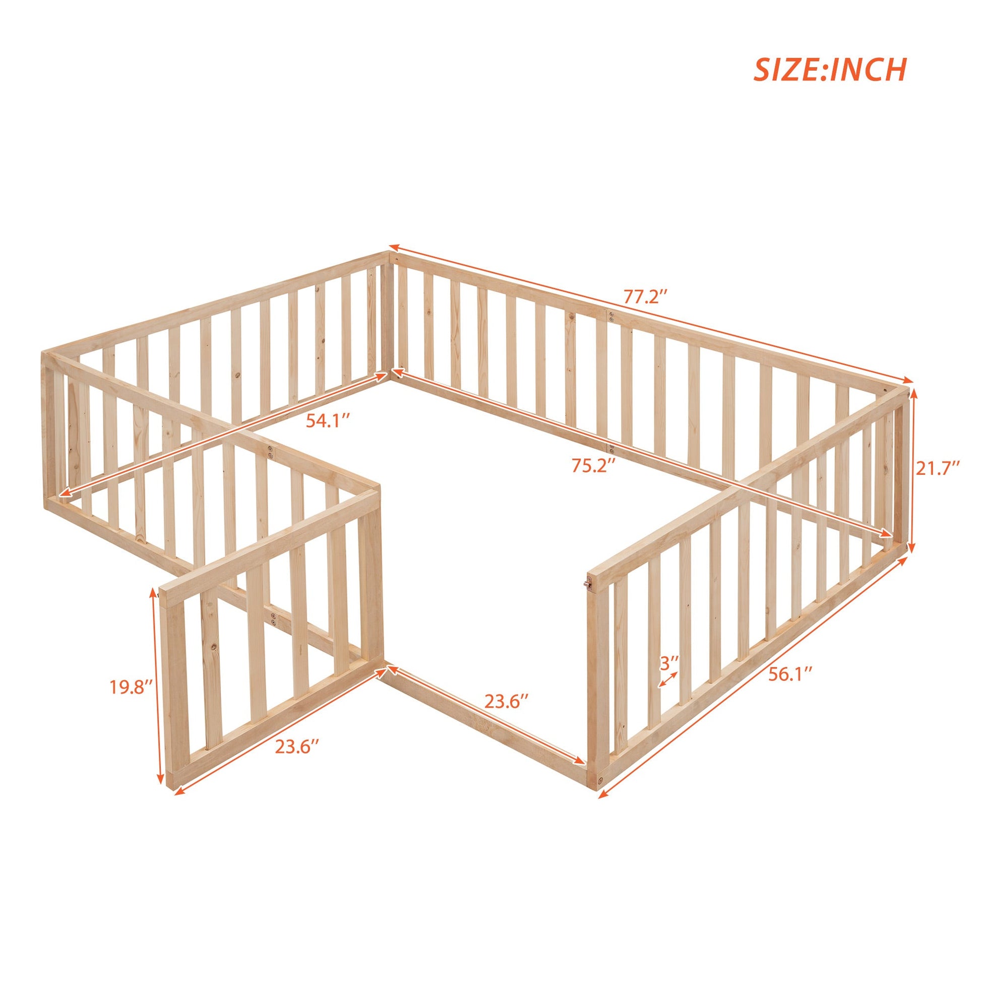 Full Size Wood Daybed Frame with Fence Natural(OLD SKU:WF289662AAM) - Korvel