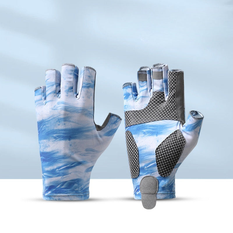 Fishing Half finger Road Asian Gloves Men and Women Ice Silk Sunscreen, Sweat Absorbent, Breathable, Anti slip, Anti stab Outdoo - Korvel