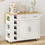 Multi-Functional Kitchen Island Cart with 2 Door Cabinet and Two Drawers,Spice Rack, Towel Holder, Wine Rack, and Foldable Rubberwood Table Top (White) - Korvel