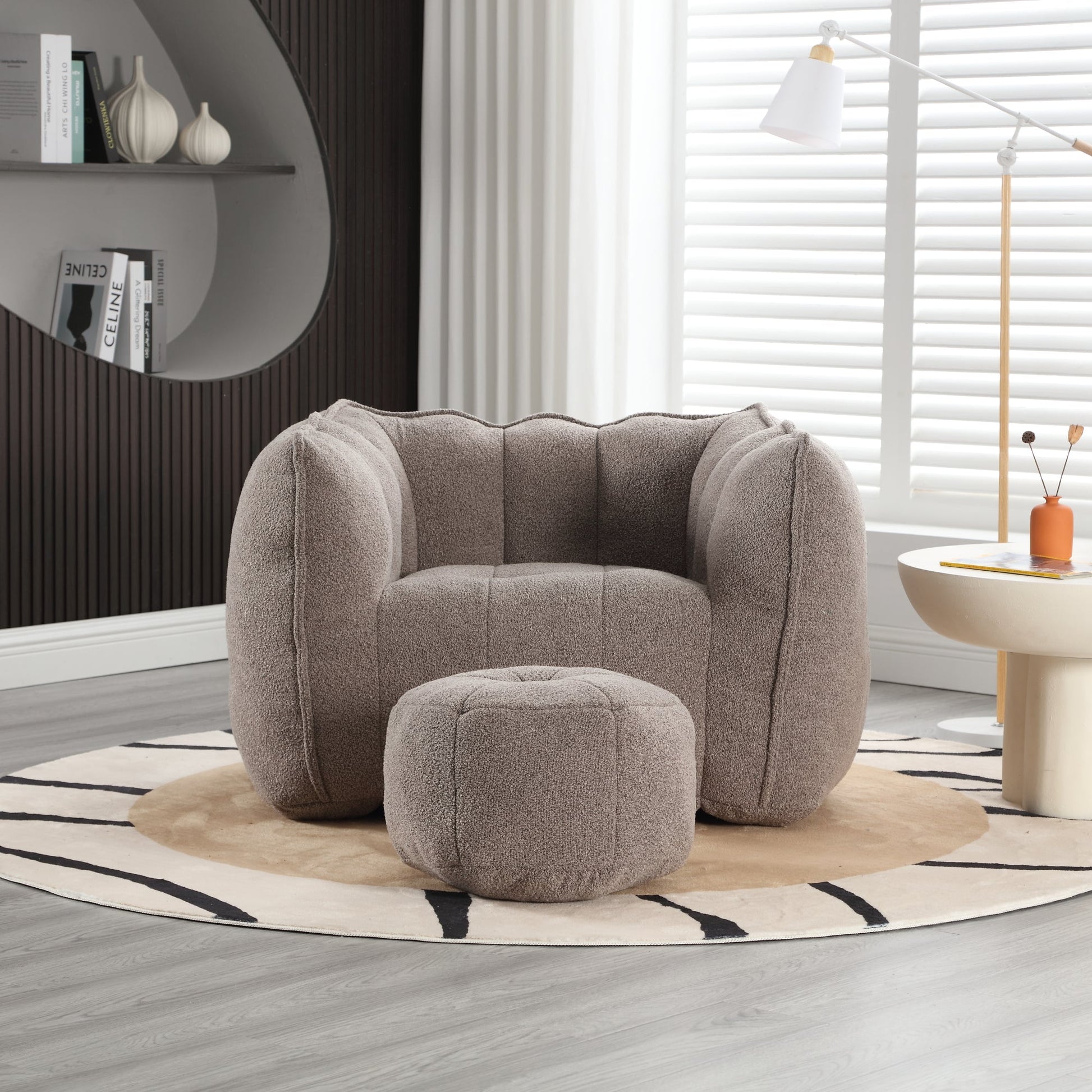 Soft Bean Bag Chair with High Resilient Foam(Chips)for living room and bedroom,Comfortable Square Lazy Sofa with Footstool - Korvel