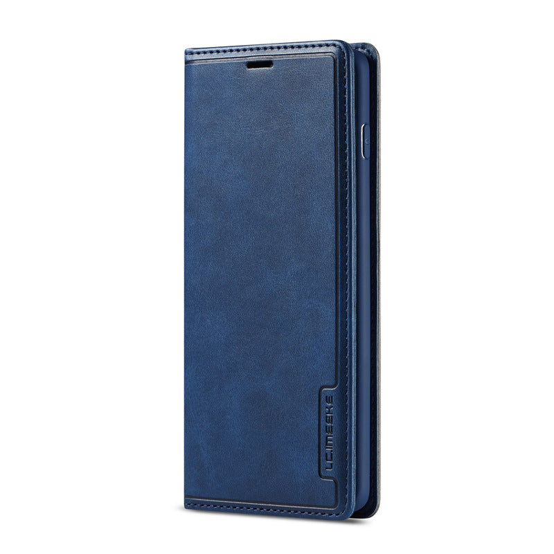 For Apple iPhone13 Calfskin Pattern External Card Simple Flip Phone Case Business Bracket - Korvel