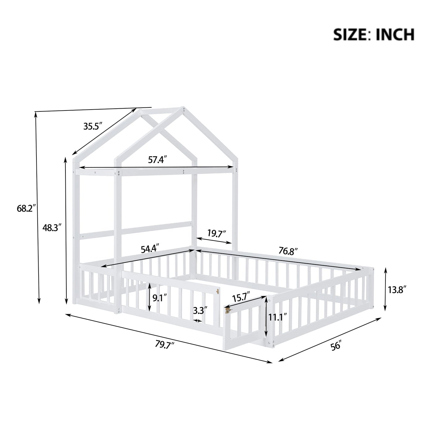 Wooden Full Size Children's Bed with Detachable Headboard and Integrated Clothes Drying Rack, White - Korvel