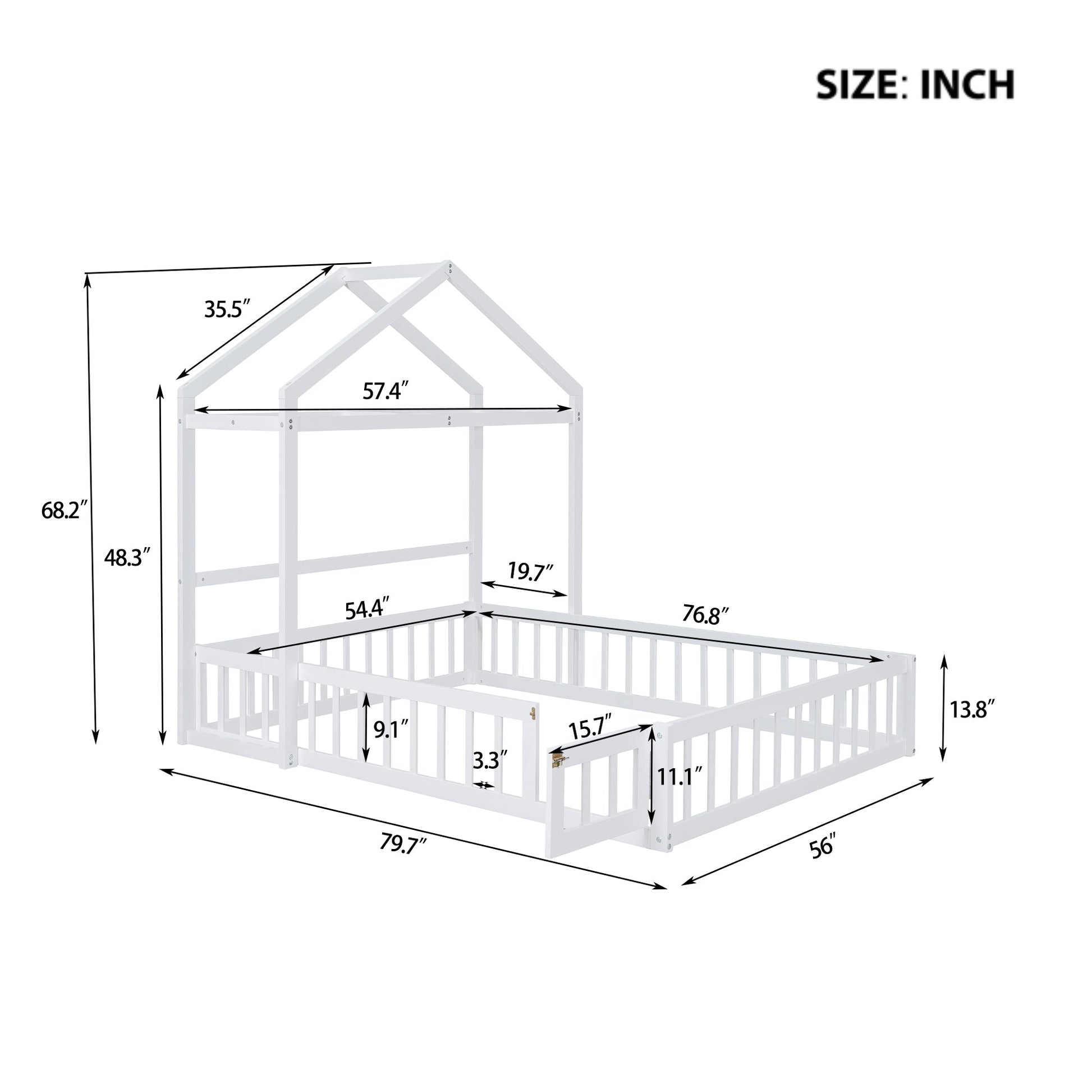 Wooden Full Size Children's Bed with Detachable Headboard and Integrated Clothes Drying Rack, White - Korvel