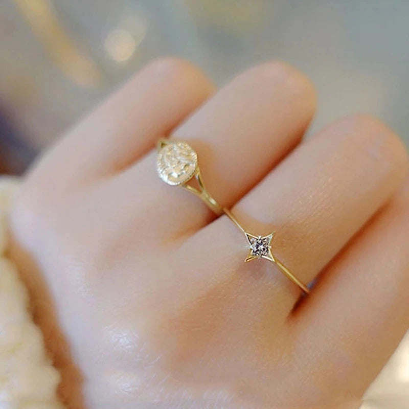 925 Sterling Silver Single Zircon Ring Simple Geometric Slim Finger Party Wedding Gold Ring Accessories Jewelry - Korvel