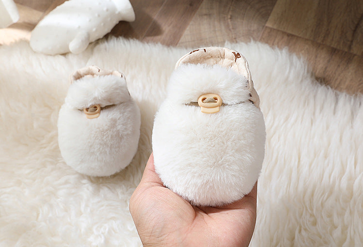 Newborn Plush Footwear Winter Thickened And Padded Infant Soft Bottom Step Front Shoes Warm Fur Baby Toddler Shoes - Korvel