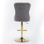 Thick gold rotating velvet bar stool with adjustable seat height of 25-33 inches and backrest (gray, set of 2 pieces) - Korvel