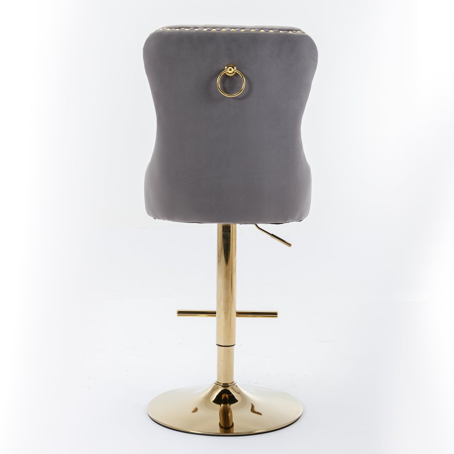 Thick gold rotating velvet bar stool with adjustable seat height of 25-33 inches and backrest (gray, set of 2 pieces) - Korvel