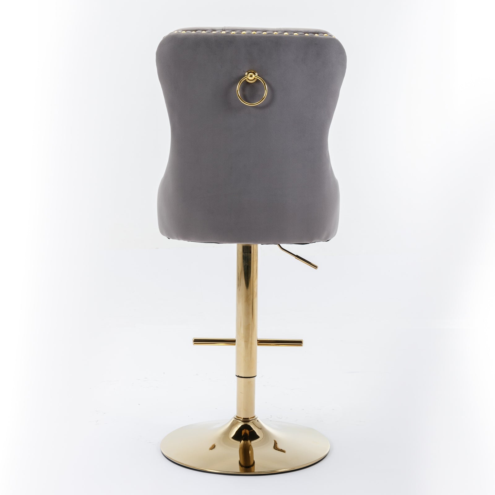 Thick gold rotating velvet bar stool with adjustable seat height of 25-33 inches and backrest (gray, set of 2 pieces) - Korvel