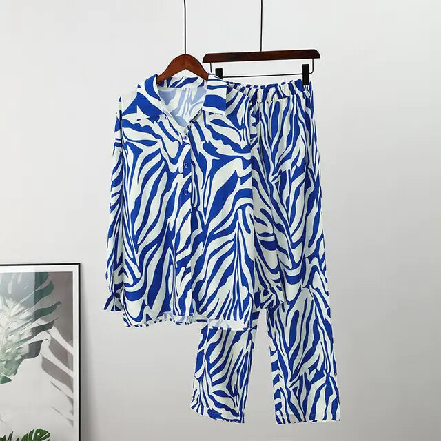 Conjunto de Pantalones de Rayas Sueltos Elegantes con Top de Manga Larga
