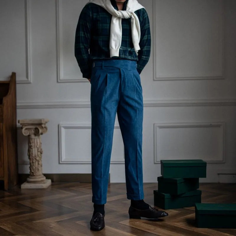 Corduroy Straight High Waist Casual Pants for Men