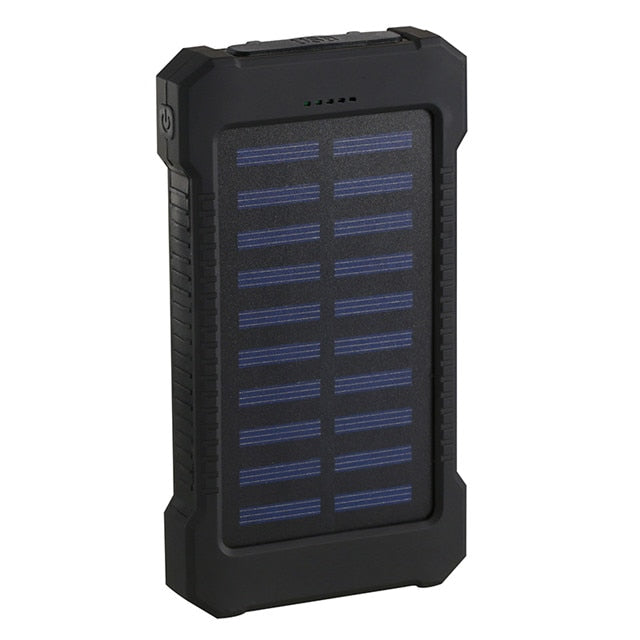 For Smartphone with LED Light Solar Power Bank Waterproof 20000mAh Charger 2 USB Ports External Charger Powerbank - Korvel