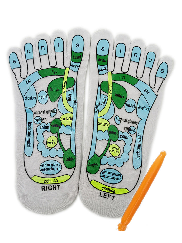 Five Finger Socks Health Care Socks Creative Acupoint Map Foot Massage Socks Cotton Socks - Korvel