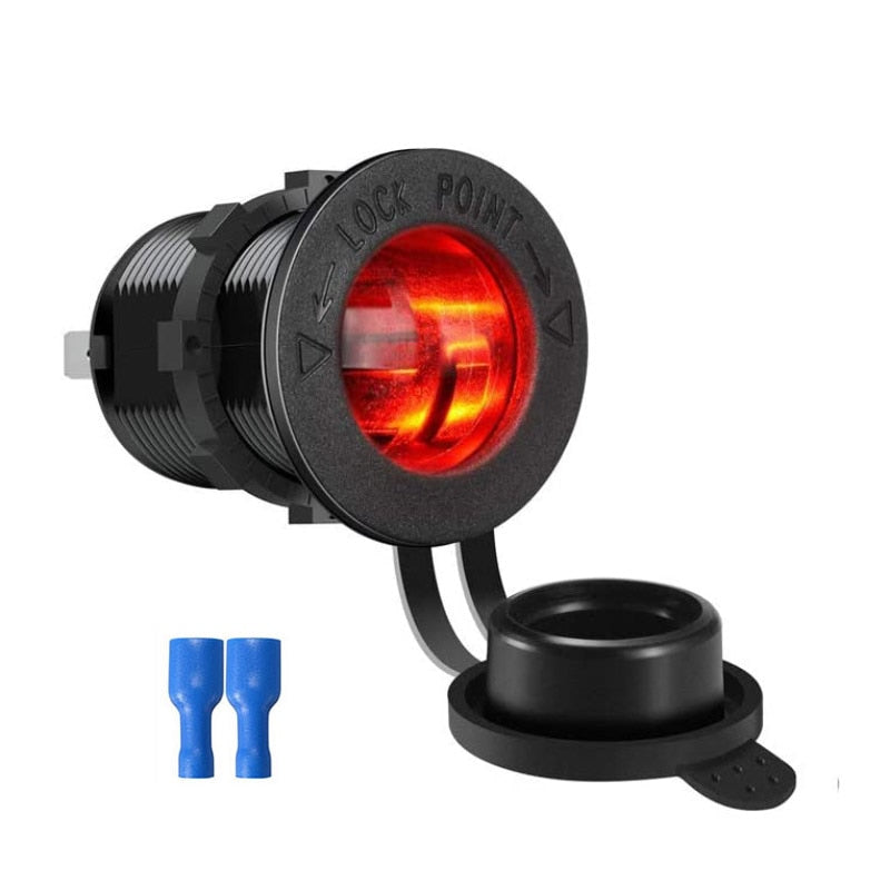 Car Cigarette Lighter Socket 12V-24V Waterproof Plug Power Outlet Adapter for Marine Boat Motorcycle Truck RV ATV with Wire D5 - Korvel