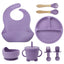 8PCS Mother and baby silicone bibs, silicone dinner plates, eight-piece set, baby food training suction cup bowl, baby divided tableware set - Korvel