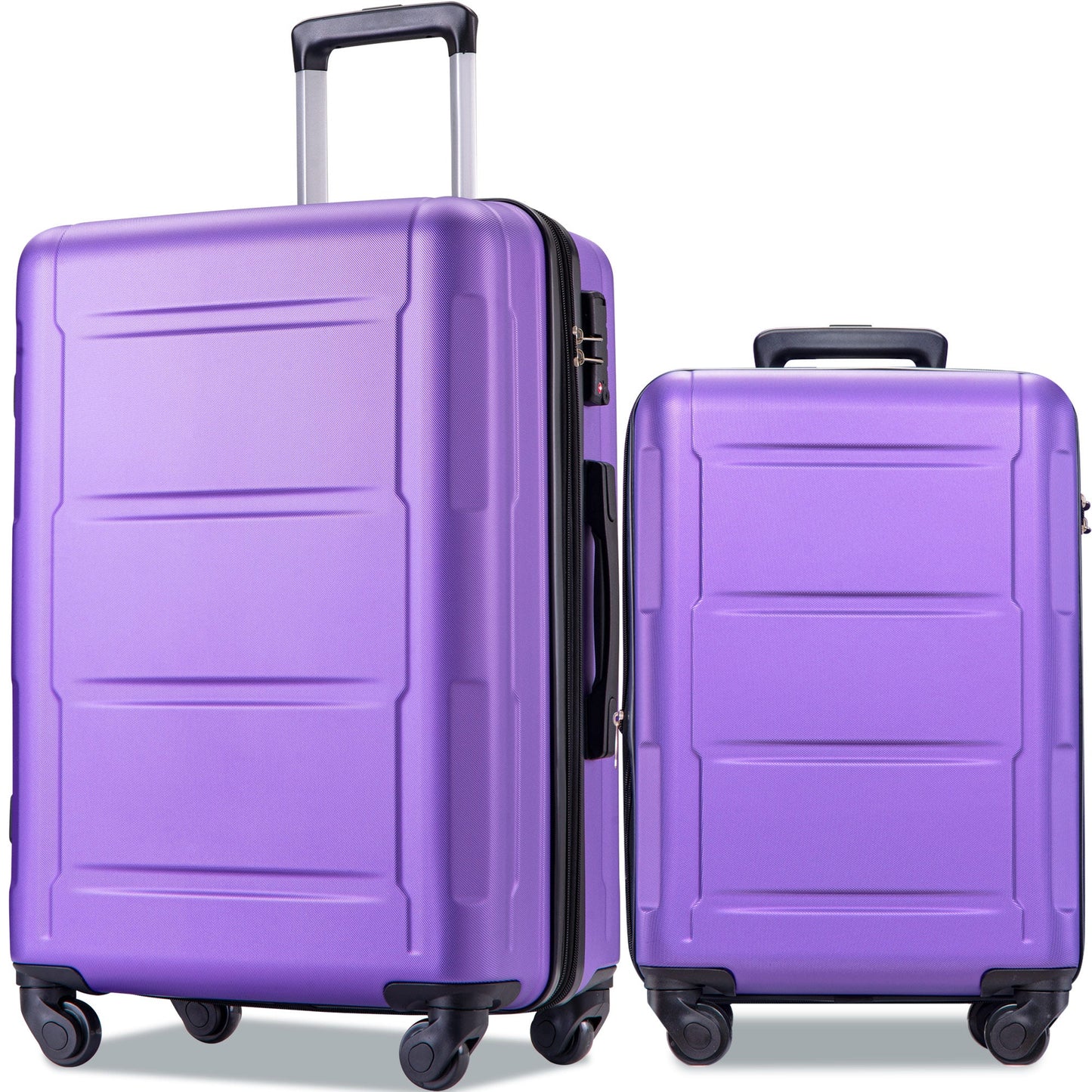 Expanable Spinner Wheel 2 Piece Luggage Set ABS Lightweight Suitcase with TSA Lock 20inch+28inch Purple + Plastic - Korvel