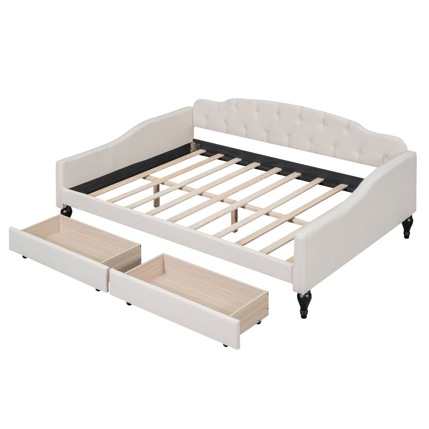Full Size Upholstered Tufted Daybed with Two Drawers, Beige - Korvel