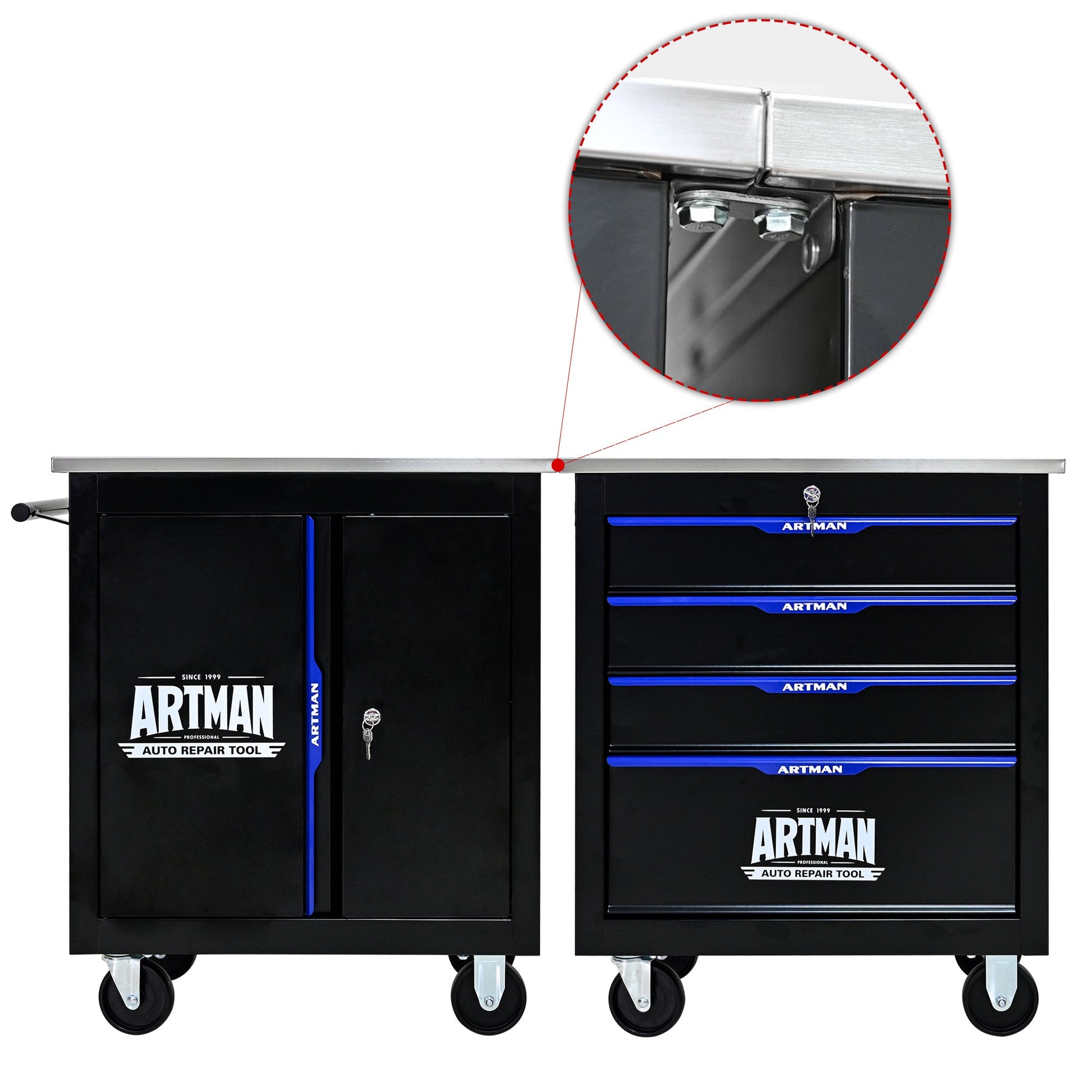 4 DRAWERS MULTIFUNCTIONAL TOOL CART WITH WHEELS-BLACK - Korvel