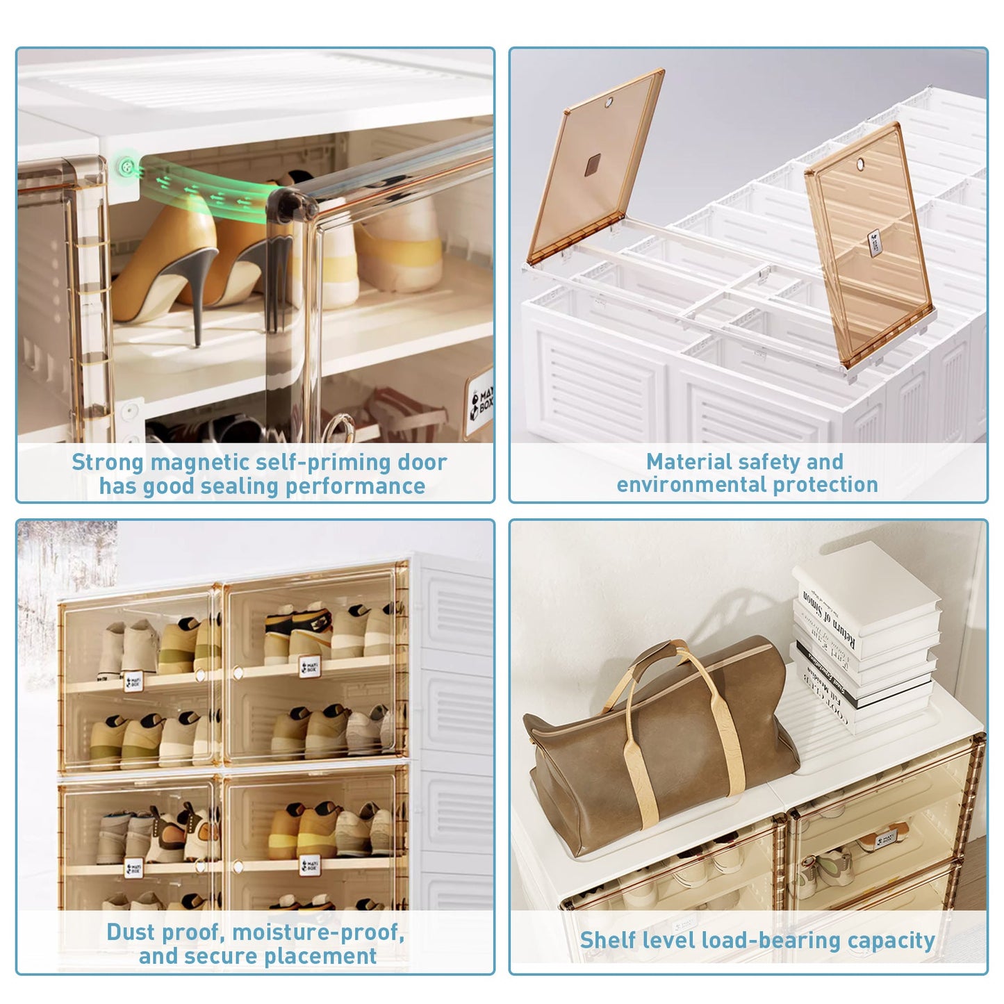Portable Shoe cabinet Living Room,Stackable Storage Organizer Cabinet with Doors and Shelves,Shoe Box for Closet - Korvel