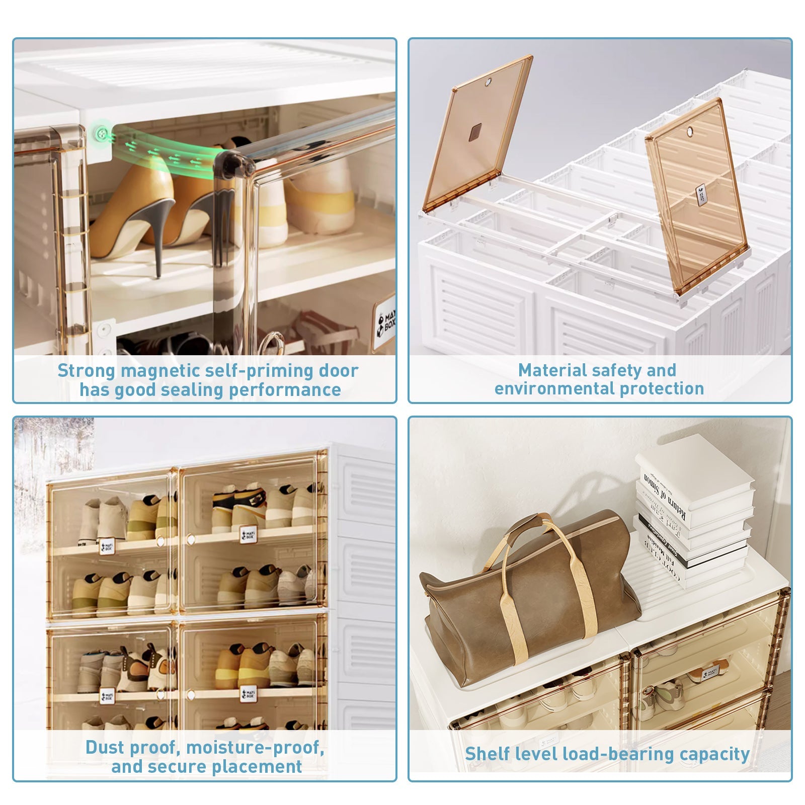 Portable Shoe cabinet Living Room,Stackable Storage Organizer Cabinet with Doors and Shelves,Shoe Box for Closet - Korvel