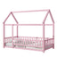 Twin Size Floor Wooden Bed with House Roof Frame, Fence Guardrails,Pink - Korvel