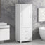 Tall bathroom storage cabinet with two drawers and adjustable shelves for independent storage - Korvel