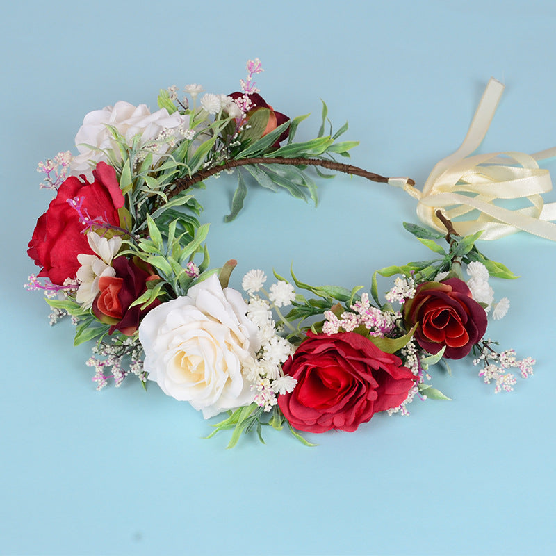 Flower garland headwear Hawaiian flower girl beautiful super fairy bride rose ring accessory - Korvel
