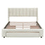 Full Size Upholstered Platform Bed with One Large Drawer in the Footboard and Drawer on Each Side Beige - Korvel