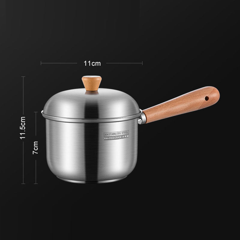 304 stainless steel milk pot, instant noodle pot, household wooden handle dormitory small soup pot, milk heating baby food pot - Korvel