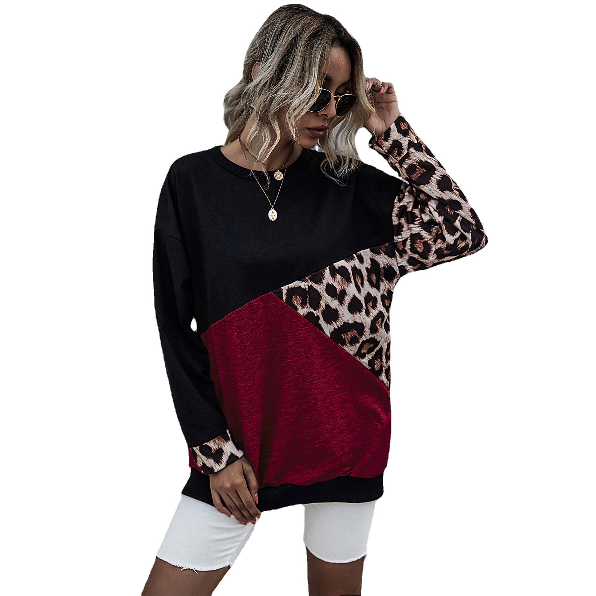 Leopard Contrast Long Sleeve Sweatshirt - Korvel