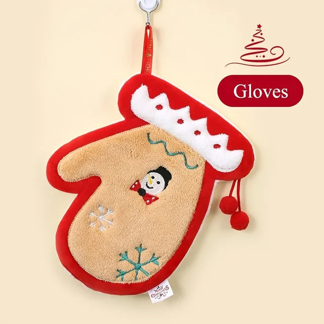Serviette de cuisine brodée de Noël - Fleece corail
