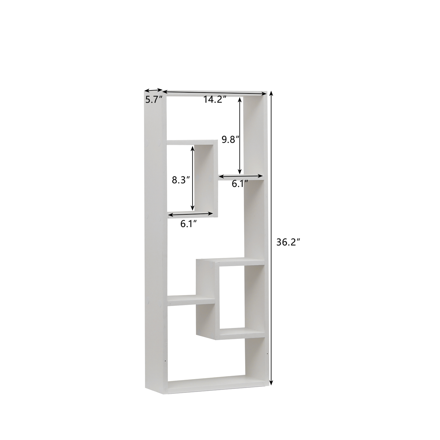 Bookshelf, Freestanding Wood Open Bookcase with 5 Cubes, with 2 keyhole hangers, Home Office Décor Rectangular Storage - Korvel