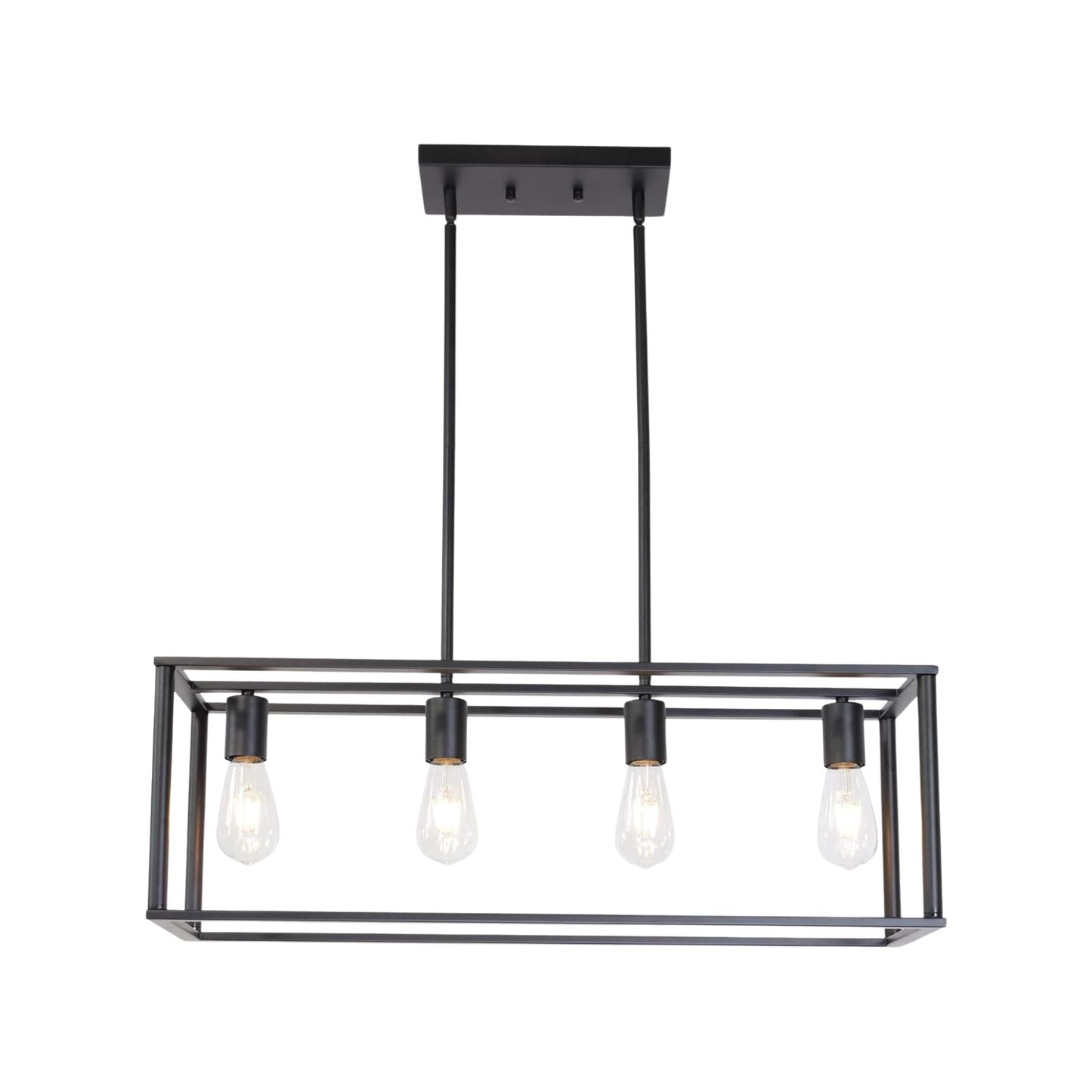 Pendant Lighting 4 Light Industrial Vintage Open Frame Rectangle Chandeliers Modern Black Linear Cage Ceiling Light Fixture - Korvel