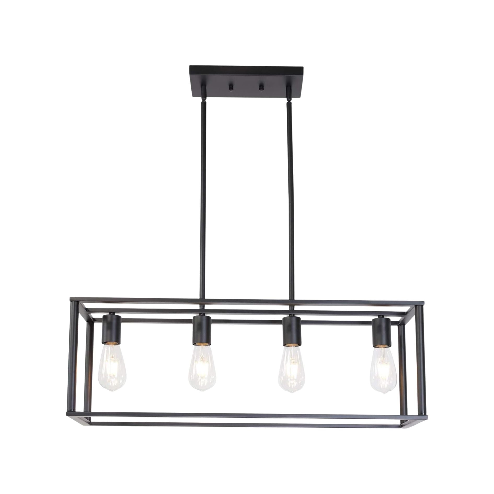Pendant Lighting 4 Light Industrial Vintage Open Frame Rectangle Chandeliers Modern Black Linear Cage Ceiling Light Fixture - Korvel